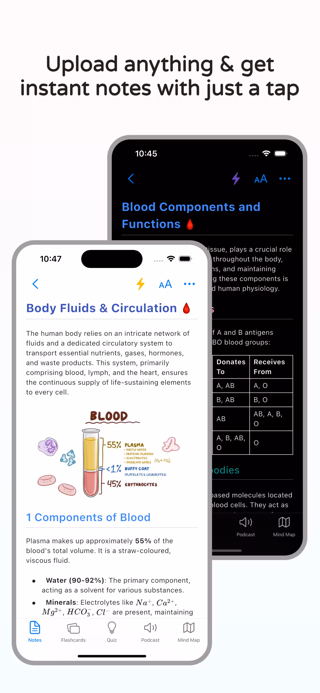AI-generated study notes from PDF in NotesXP app interface